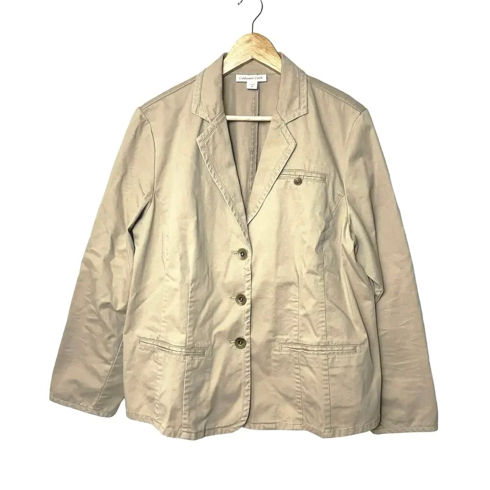 Coldwater Creek Utility Jacket Womens Plus Size 18 Tan Khaki Cotton Cargo Barn